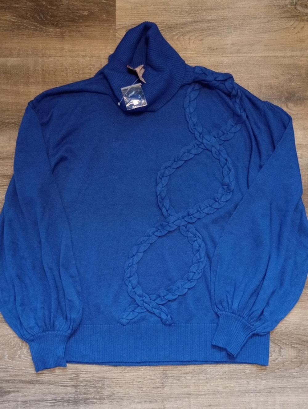 NWOT Laurie Felt Royal Blue Braided Cable Turtleneck Sweater Size Medium